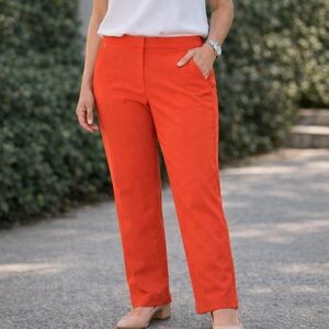 Reitmans Straight-Leg Ponte Pants in Bright Orange.